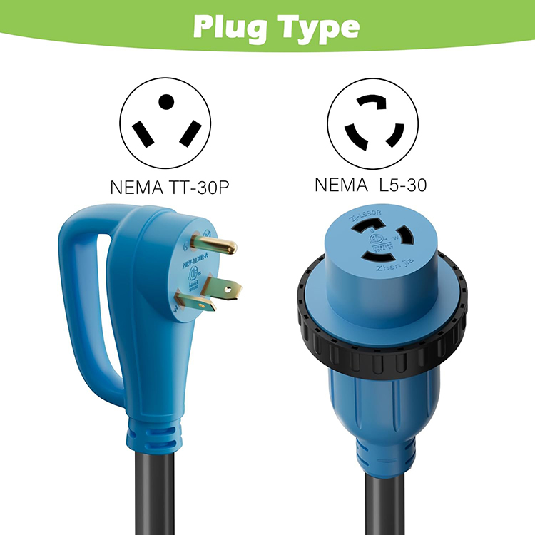 Convertidor “dog bone” de 50 A (4 pines) a 30 A (3 pines) para remolque/camper, NEMA 14-50P macho a L5-30R hembra