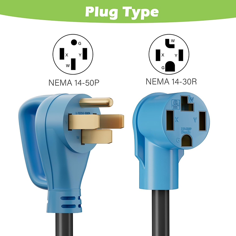 Adaptador de carga EV/secadora de 50 A (4 pines) macho a 30 A hembra, NEMA 14-50P a 14-30R