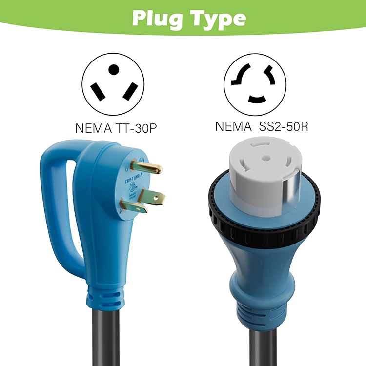 Cable adaptador para RV de 30 a 50 amperios, NEMA TT-30P a SS2-50R con bloqueo giratorio, enchufe convertidor de energía 