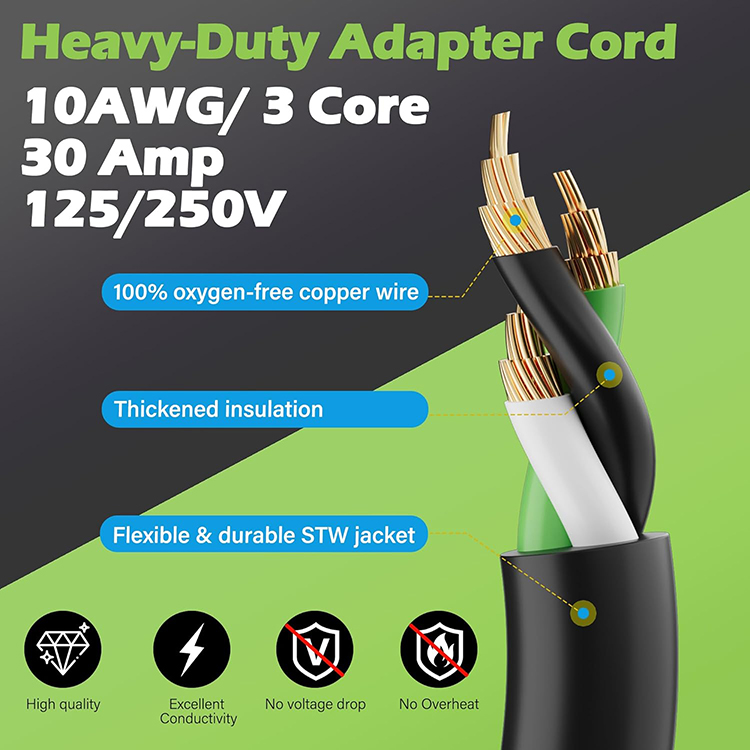 Convertidor “dog bone” de 50 A (4 pines) a 30 A (3 pines) para remolque/camper, NEMA 14-50P macho a L5-30R hembra