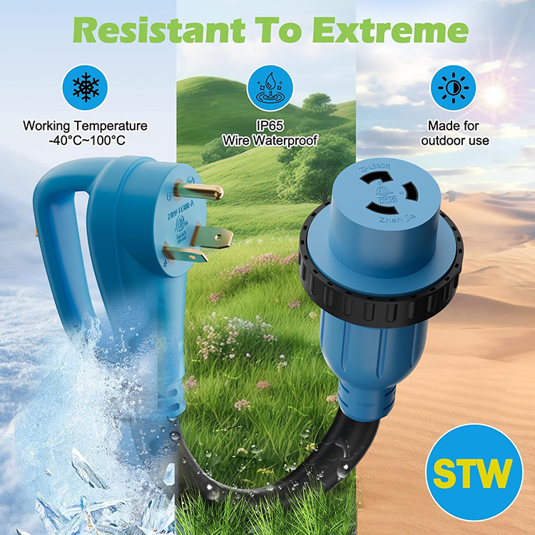 Convertidor “dog bone” de 50 A (4 pines) a 30 A (3 pines) para remolque/camper, NEMA 14-50P macho a L5-30R hembra